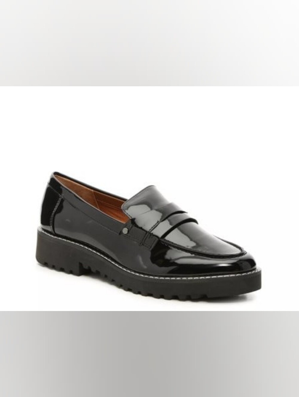 Franco Sarto Cassandra Black Patent Loafer Chunky Sole Sz 7 New $110 SH30